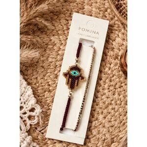 Pomina Burgundy Hamas Rhinestone Bracelet Set New